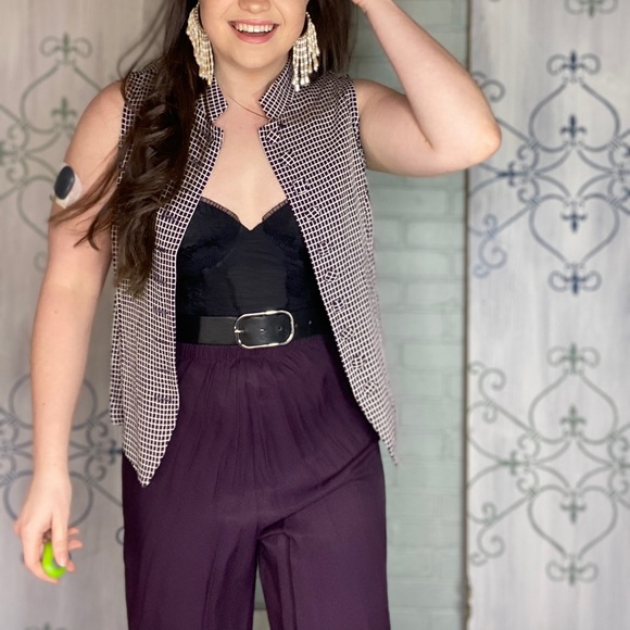 Vintage Two Piece Pants and Top Set Purple and Check Pattern 70s 80s - Picture 4 of 15